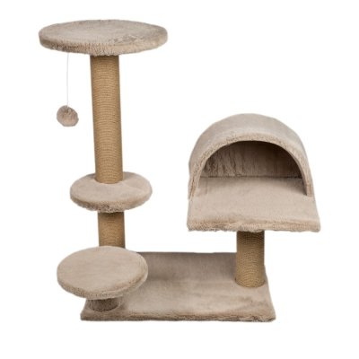 Когтеточка для кошек DUBEX Cave комплекс с домиком и высоким столбиком бежевый 65x87x87см