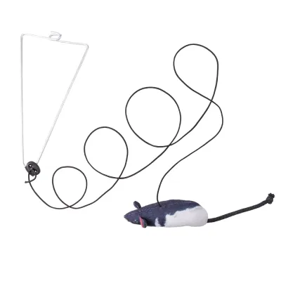 Pet hobby Игрушка для кошек Крыска с кошачьей мятой, валерианой и погремушкой на резинке с креплением на дверной проем, 12 см (без учета хвоста)