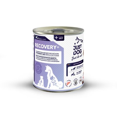 Just Dog Vet Recovery «Восстановительная диета» влажный корм для кошек и собак, диетический, в период анорексии, выздоровления, послеоперационного восстановления, в консервах - 340 г (12 шт)