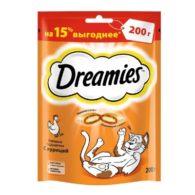 Dreamies Лакомство Подушечки с курицей для кошек, 200 гр.