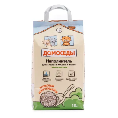 Домоседы Наполнитель древесный комкующийся для кошачьего туалета, 10 л (4 кг), с ароматом хвои