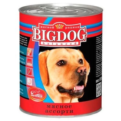 Корм для собак Зоогурман Big Dog Мясное ассорти банка 850г