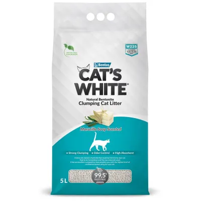 Cat's White Наполнитель из натуральной бентонитовой глины комкующийся для кошачьего туалета, 5 л (4,3 кг), с ароматом марсельского мыла