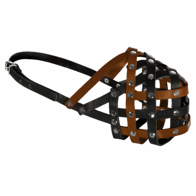 Ошейники, шлейки Tappi амуниция Кожаный намордник "Мэд", черно-рыжий (№3)