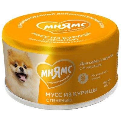 Еда Мнямс Мусс для собак и щенков старше 6 месяцев курица с печенью (80 г)
