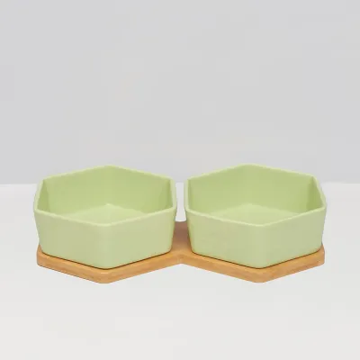 RURRI Миски керамические шестиугольные на подставке для собак средних и крупных пород, 2х800 мл, зеленые