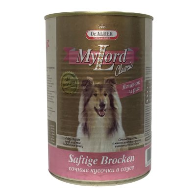 Dr. Alder's Влажный корм (консервы) для собак всех пород, ягненок и рис кусочки в соусе, 970 гр.