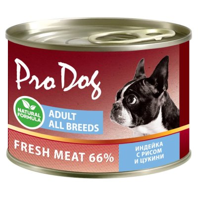 Корм для собак PRO DOG индейка, рис, цукини банка 200г