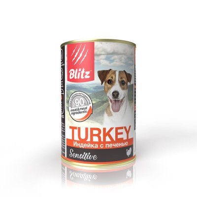 Корм для собак Blitz индейка, печень банка 400г