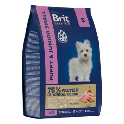 Brit Premium Puppy and Junior Small Сухой корм для щенков и молодых собак мелких пород, с курицей, 1 кг