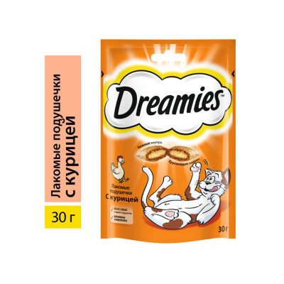 Лакомство для кошек Dreamies лакомые подушечки с курицей 30г