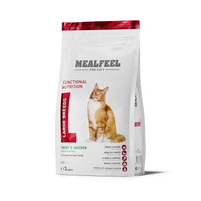Mealfeel Large Breeds Сухой корм для кошек крупных пород, с индейкой и курицей, 2 кг