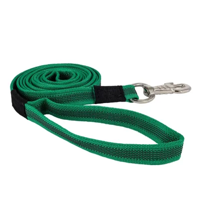 Каскад Поводок нейлоновый с латексной нитью двухсторонний для собак, ширина 20 мм, длина 5 м, зеленый