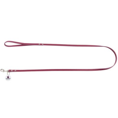 Поводок для собак Mr.Kranch из натуральной кожи с QR-адресником, малиновый 130см 8мм