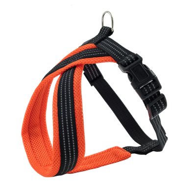 Каскад Шлейка нейлоновая Х-образная с мягкой подкладкой для собак, объем шеи 40 см, объем груди 44-55 см, ширина 20 мм, оранжевая