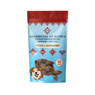 Лакомство для собак ВАРЯГ Треска с ламинарией 70г
