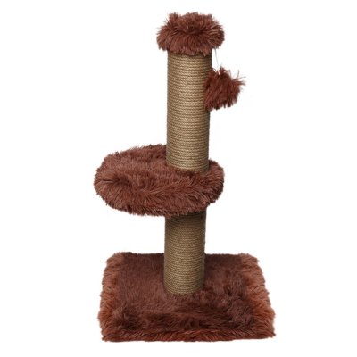 Когтеточка для кошек DUBEX Fluffy Сlassic столбик с полочкой рыжый 34x34x67см