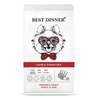 Корм для собак Best Dinner Adult Sensible для мелких пород, ягненок с томатами сух. 1,5кг