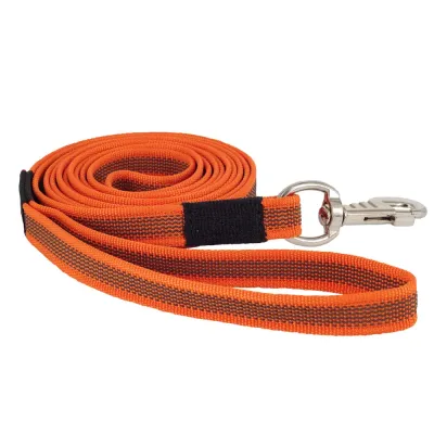 Каскад Поводок нейлоновый с латексной нитью двухсторонний для собак, ширина 20 мм, длина 5 м, оранжевый