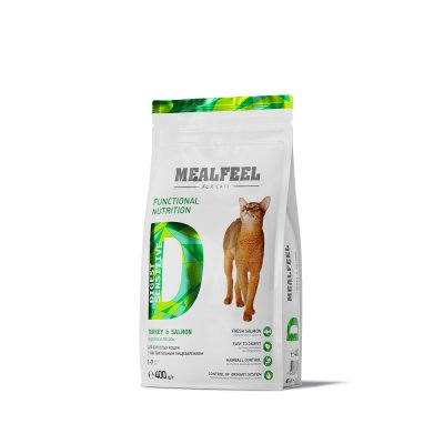 Mealfeel Digest Sensitive Сухой корм для кошек с чувствительным пищеварением, с индейкой и лососем, 400 гр.