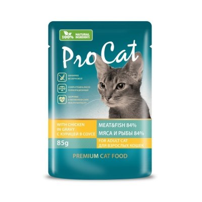 Корм для кошек Pro Cat с курицей в соусе пауч 85г