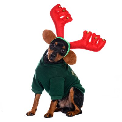 RURRI Ободок безразмерный для собак и кошек Рога оленьи большие красный (унисекс)