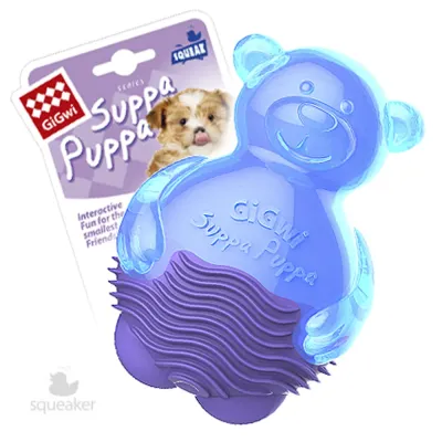 GiGwi Игрушка с пищалкой для собак Мишка Suppa Puppa, 9 см, синий