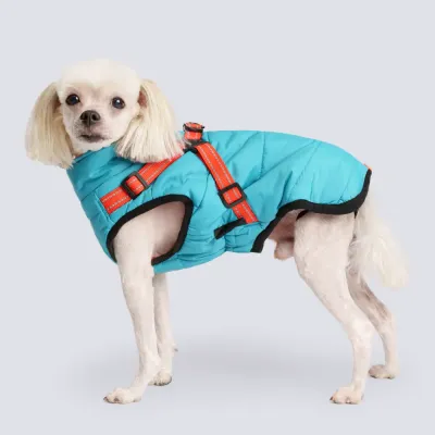 Rungo Попона теплая со шлейкой для собак, длина спины 35 см, объем груди 50-56 см, голубая