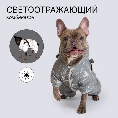 Petmax Комбинезон светоотражающий со шлейкой, XL, серый (девочка)