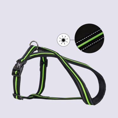 Rungo Шлейка для собак со светоотражающей полоской X-shape, L, обхват груди 60-90 см, ширина ремешка 2,3 см, черно-зеленый