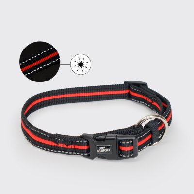 Rungo Ошейник светоотражающий для собак Urban Daily, S-M, обхват шеи 30-45 см, ширина 1,7 см, черно-оранжевый