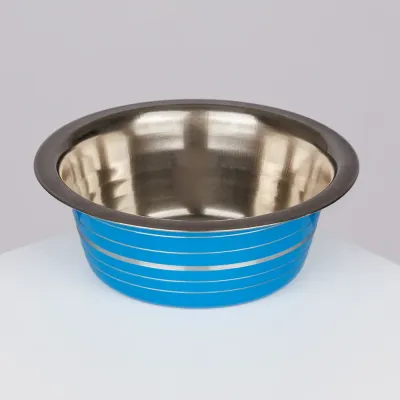 Petmax Миска металлическая для собак и кошек, 370 мл, с полосками