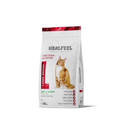 Mealfeel Large Breeds Сухой корм для кошек крупных пород, с индейкой и курицей, 400 гр.
