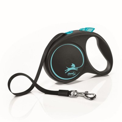 Flexi Рулетка для собак Black Design, M, до 25 кг, ремень 5 м, черно-синяя