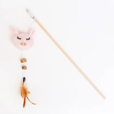 Petmax Игрушка для кошек Дразнилка Свинка с мататаби, 7х8х4 см, длина палки 40 см, длина резинки 63 см