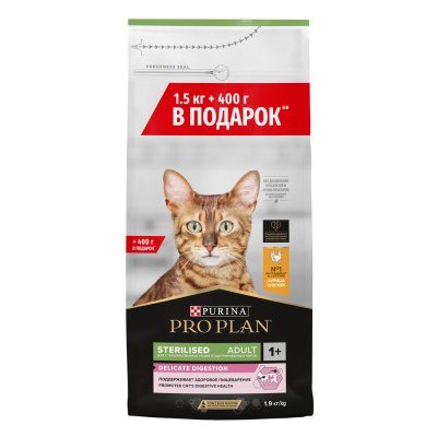 Корм для кошек Pro Plan Sterilised Delicate Digestion для стер.с чув.пищ,курица сух.1,5кг+400г ПРОМО