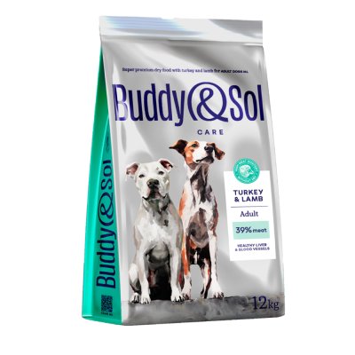 Buddy&Sol Care Сухой корм для взрослых собак средних и крупных пород, с индейкой и ягненком, 12 кг