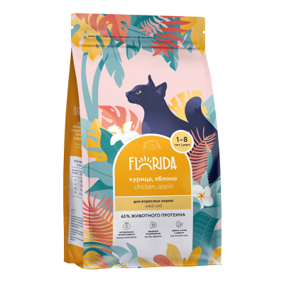 Корм для кошек FLORIDA курица с яблоком сух. 800г