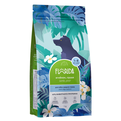 Корм для собак FLORIDA для средних пород, ягненок с грушей сух. 1кг