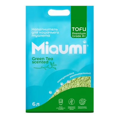 Наполнитель для кошачьего туалета MIAUMI Tofu Green Tea комкующийся с аром. зеленого чая 6л