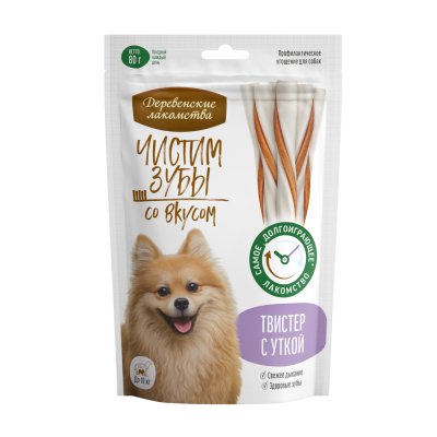 Лакомство для собак ДЕРЕВЕНСКИЕ ЛАКОМСТВА Чистим зубы твистер с уткой 80г