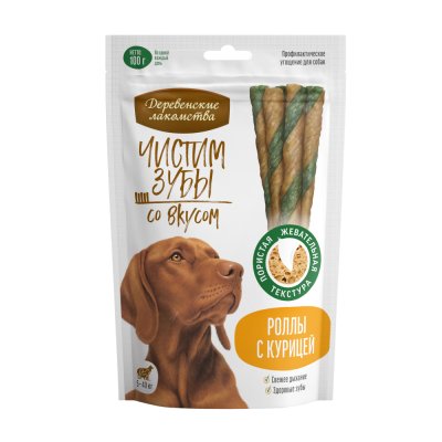 Лакомство для собак ДЕРЕВЕНСКИЕ ЛАКОМСТВА Чистим зубы роллы с курицей 100г
