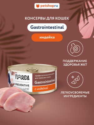 Холистики FLORIDA prof консервы (профилактика) Gastrointestinal для кошек для поддержания здоровья пищеварительной системы, с индейкой (100 г)