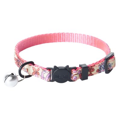 Ошейник для кошек ZOO ONE "Цветы" с безопасной пряжкой, бубенчиком красный 10ммх18-28см