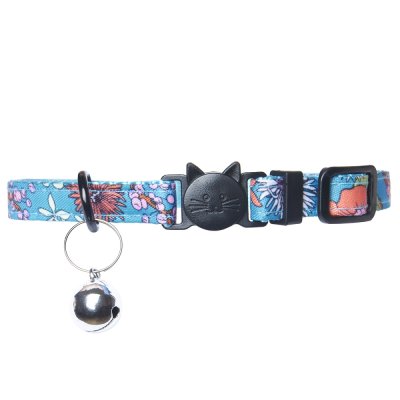 Ошейник для кошек ZOO ONE "Цветы" с безопасной пряжкой, бубенчиком синий 10ммх18-28см