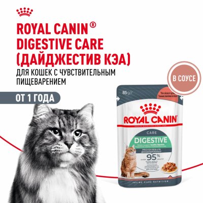 Консервы, паучи Royal Canin паучи Для взрослых кошек с чувствительным пищеварением, тонкие ломтики в соусе, Digestive Care (28 шт)