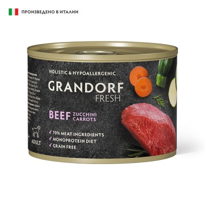 Корм для собак GRANDORF FRESH Паштет из говядины с цукини и морковью банка 200г