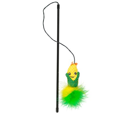 Игрушка для кошек Mr.Kranch дразнилка Кукуруза плюшевая с кошачьей мятой и перышками 17см зеленая