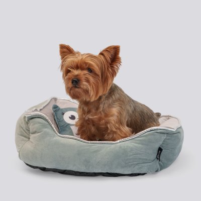 RURRI Лежак с игрушкой для кошек и собак мелких пород Совёнок, 54х45х17 см, серый