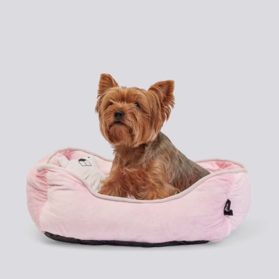 RURRI Лежак с игрушкой для кошек и собак мелких пород Медвежонок, 54х45х17 см, розовый